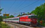 SŽ 342-014 zieht EC158 'Croatia' durch Maribor-Tabor Richtung Wien.