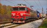 SŽ 363-016 zieht Containerzug durch Maribor-Tabor Richtung Koper Hafen. /18.11.2013