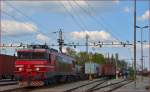 SŽ 363-008 wartet mit Containerzug in Pragersko auf Weiterfahrt Richtung Koper Hafen. /28.3.2014