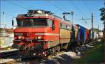 SŽ 363-006 zieht Containerzug durch Maribor-Tabor Richtung Koper Hafen.