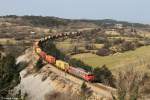 363 024 mit Containerzug am 15.03.2015 bei Crnotice.