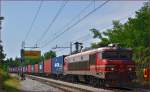 SŽ 363-028 zieht Containerzug durch Maribor-Tabor Richtung Norden.