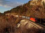 Die 541 019 mit einem Containerzug am 02.01.2019 unterwegs bei Podpeč.