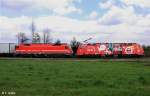 Slowenische Eisenbahn SZ 541.101 mit Werbung Coca Cola + SZ 541.009-1 vor Gterzug Richtung Rosenheim, KBS 951 Mnchen - Salzburg, fotografiert bei Weiching am 17.04.2012 