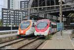 465 726-8 (726M) und 465 738 (738M) treffen auf 465 724 (724M | Siemens Civia) der Rodalies Barcelona (RENFE bzw. FGC) im Bahnhof Barcelona-França (Estació de França) (E).
Beide Einheiten sind als R2 im Einsatz.
[18.9.2018 | 14:49 Uhr]