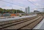 Auf Bahnsteig 14/15 im Bahnhof Barcelona-França (Estació de França) (E) liefen zum Zeitpunkt der Aufnahme Sanierungsarbeiten. Bleibt zu hoffen, dass der auch andere Teile des Bahnhofs demnächst noch eine Frischzellenkur erhalten. Es wäre schade um diese wunderbare Architektur.
Dahinter ist noch eine Abstellanlage für Loks und Triebzüge erkennbar.
[18.9.2018 | 15:55 Uhr]