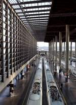 Ungewöhnliche Perspektiven eröffnen sich durch die enorm hohe Bahnhofshalle von  Madrid Puerta de Atocha .