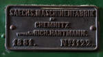 Das Herstellerschild an der Dampflokomotive Oeste 9 (220-2005).