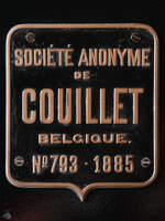 Das Herstellerschild an der Dampflokomotive MZA 602 (020-0232), so gesehen im November 2022 im Eisenbahnmuseum von Katalonien in Vilanova i la Geltrú.