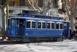 TMB-Oldtimer-Straenbahn Nr.6 am 08.03.2008 an der FGC-Schmalspur-Metro-Station L7 Av Tibidabo, die Bahn verbindet die Metro mit der Standseilbahn auf den Berg Tibidabo.