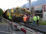 BB Bahnbergang Sanierung beim Bahnhof Schaan-Vaduz  Liechtenstein am 7.8.06 mit x628.003