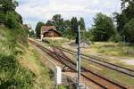 Einst ÖBB-, nunmehr NÖVOG-Bahnhof Stein-Mautern am 20.Juni 2015.