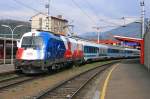 1216 226 steht mit IC151 (Wien Sd - Ljubljana) am 13.04.2008 am Bahnsteig 5 in Bruck/Mur.