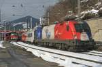 1116 003 (Frankreich) steht am 31.01.2009 in Bruck/Mur am Bahnsteig 6 bereit.