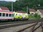 Werbelok 1116 033 Telekom Austria fhrt mit 20 Minuten verspteten EC 536  Jacques Lemans  von Villach nach Wien. Leoben 31.07.2008