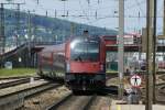 Railjet-Steuerwagen 80-90 705 fahrt als RJ61 von Mnchen nach Budapest gerade auf die Verbindungsstrecke zwischen Penzing und Wien Meidling.