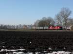 Die V 84 und die V 83 mit einem Kokszug am 20.02.2015 unterwegs bei Altötting.