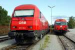 2016 100 und Steuerwagen 8073 202 mit dem neuen und alten BB-Logo, Oberwart 17.08.2008.