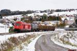 2016 014 fhrt mit VG77266 durch das winterliche Pinkatal von Oberwart nach Friedberg.