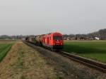 Die 2016 063 mit einem Güterzug am 21.03.2014 unterwegs bei Mauerkirchen.