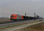 2016 905 mit einem Gterzug am 28.03.2013 bei Langenisarhofen.