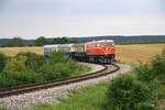 RBAHN 2050.09 mit dem SR 16842 (Rückersdorf-Harmannsdorf - Ernstbrunn) am 02.August 2019 beim Strecken-Km 17,6 der Lokalbahn Korneuburg - Mistelbach.