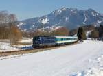 Die 2143 018 mit einem ALEX nach München am 27.02.2016 unterwegs bei Immenstadt.