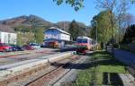 5047 016-0 in der Endstation Scheibbs macht sich bereit fr die Rckfahrt nach Pchlarn, April 2012