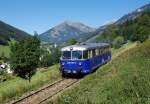 Der Schienenbus 5081 563 war am 11.09.2011 vom Bahnhof Erzberg nach Vordernberg Markt unterwegs, und wurde von mir frühherbstlichen Vordernbergertal mit Blick auf den 1911 Meter hohen Polster