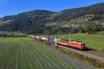 1010 002 + 1110 015 mit dem Wenzel-KLV am 14.10.2018 bei Trieben.