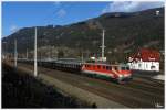 1110.522 + 1010.03 fahren mit dem B&B Sonderzug SD 14022 von Wien Meidling nach Schiflugschanze Kulm. 
Rottenmann 12.1.2014