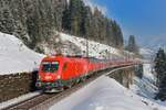 1016 020 + 218 4xx mit einem Sonderzug am 23.02.2013 bei Bad Hofgastein.