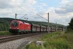 ÖBB-1016 005 am 15.7.2022 mit dem aus H-Wagen bestehendem Lamborghini-Zug bei Großeutersdorf