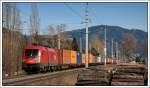 1016 032 mit einem Containerganzzug am 6.3.2008 in Niklasdorf aufgenommen.