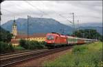 1016 014 bringt den OEC 569  Bernard Ingenieure  von Bregenz nach Wien Westbahnhof.