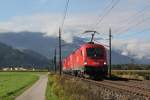 1016 001 mit einer 1216 und einer 1144 im Schlepp am 03.10.2012 im Inntal bei Schwaz.