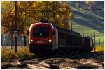 Teleaufnahme der 1016 011, welche mit einem Gterzug durch das herbstliche Murtal braust.
St.Lorenzen 10_2013