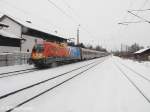 1016 250 durcheil schnell wie die Feuerwehr am 22.2.09 den Bahnhof von Teisendorf.