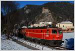 1044 119 mit dem letzten von vier Verschubgterzgen (VG 76634) von Trofaiach nach Leoben, aufgenommen am 27.11.2008 in der Haltestelle St.Peter/Freienstein.