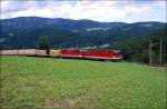 Die 1144 225 half der 1044 115 mit einem Gterzug ber den Semmering. Dieses Foto enstandt am 21. Juli 2009 bei Eichberg  am Semmering.