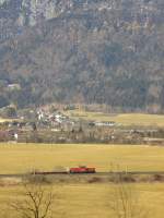 Als Verschubgterzug verkerhrte, die 1063, am 13.02.2008 zwischen Wrgl und Kufstein.