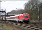 ÖBB Taurus auf der Rollbahn! Am 2.4.2006 kam 1116.255 mit einem Autoreisezug nach Hamburg um 9.49 Uhr durch den Bahnhof Natrup Hagen.