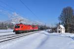 1116 098 + 1144 268 mit einem Autozug am 18.01.2017 bei Brixlegg.