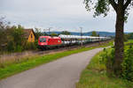 1116 087 mit einem Audi-Autotransportzug bei Pölling Richtung Nürnberg, 22.09.2019