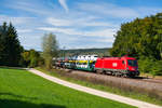 1116 139 mit einem Autotransportzug bei Dollnstein Richtung Ingolstadt, 29.09.2019