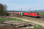 1116 044 und 1116 018 mit dem LGAG 47353 am 10.04.2021 bei Weisching, zwischen Pottenbrunn und Böheimkirchen.