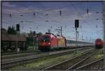 Gysev Taurus 1116 064 mit dem Zug EC 31 Allegro Johann Strau fhrt durch den Bahnhof Zeltweg.
3.9.2007