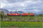 1116 256-7 und 223-7 ziehen gemeinsam EC 161 Richtung Rheinbrcke in Buchs SG.