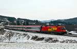 GySEV 1116 064 befrderte am 03.01.2010 den OIC 640 von Wien nach Salzburg. Die Aufnahme entstand kurz vor Drrwien.