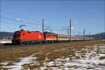 1116 174 + 1142 644 fahren mit EC 531  Stadttheater Klagenfurt  von Meidling nach Lienz.
Zeltweg 27.02.2010